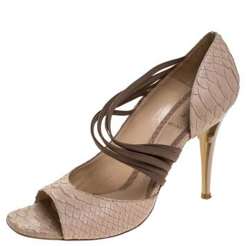 Pre Owned Fendi Beige Python Open Toe Sandals Size 41
