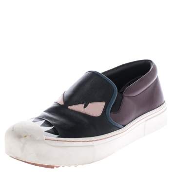 Pre Owned Fendi Multicolor Leather Monster Slip On Sneakers Size 35