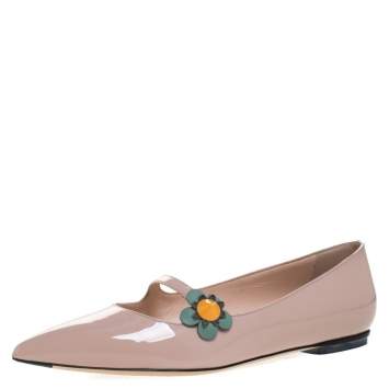 Pre Owned Fendi Blush Pink Patent Leather Flowerland Mary Jane Pointed Toe Flats Size 36