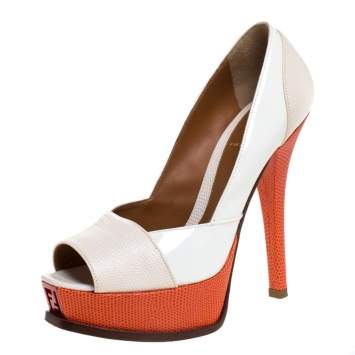 Pre Owned Fendi Multicolor Embossed Lizard Leather Fendista Peep Toe Platform Pumps Size 38