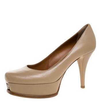 Pre Owned Fendi Beige Leather Fendista Platform Pumps Size 39