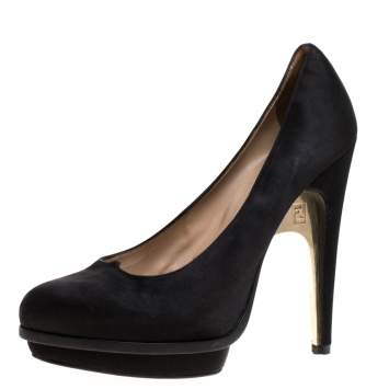 Pre Owned Fendi Black Satin Bridge Heel Platform Pumps Size 40