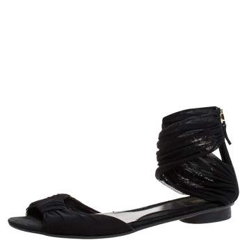 Pre Owned Fendi Black Mesh Fabric Open Toe Flat Sandals Size 36.5