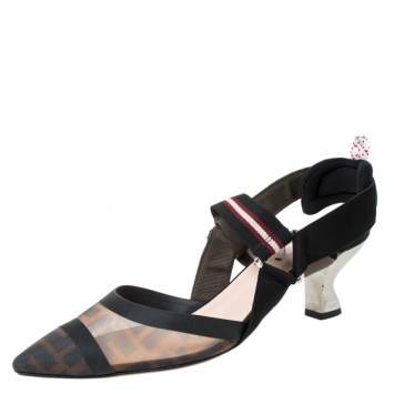 Pre Owned Fendi Multicolor Mesh Colibri Slingback Sandals Size 38.5