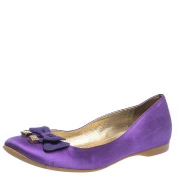 Pre Owned Fendi Purple Satin Bow Ballet Flats Size 36