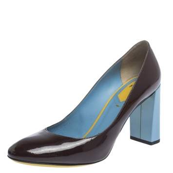 Pre Owned Fendi Burgundy Patent Leather Block Heel Pumps Size 37