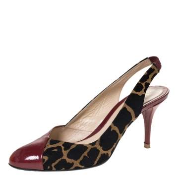 Pre Owned Fendi Multicolor Patent Leather And Leopard Print Fabric Slingback Sandals Size 39
