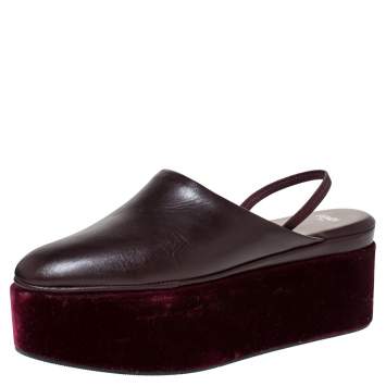 Pre Owned Fendi Burgundy Leather Platform Slingback Mules Sandals Size 38