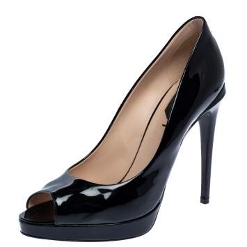 Pre Owned Fendi Black Patent Leather Peep Toe Platform Pumps Size 39