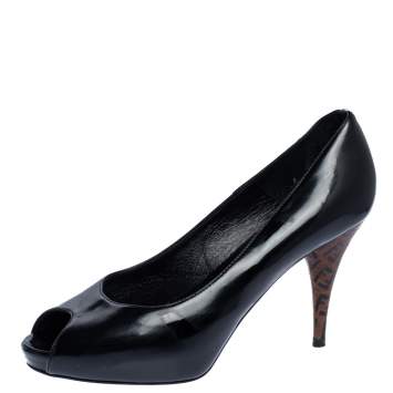 Pre Owned Fendi Black Patent Leather Peep Toe Platform Pumps Size 39