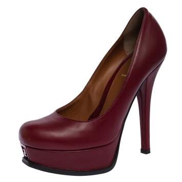Pre Owned Fendi Burgundy Leather Fendista Platform Pumps Size 39
