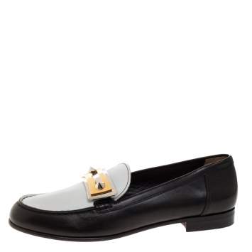 Pre Owned Fendi Black/White Leather Rachel Penny Loafers Size 38.5