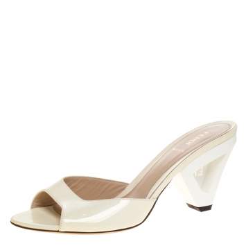 Pre Owned Fendi White Patent Leather Open Toe Slide Sandals Size 41