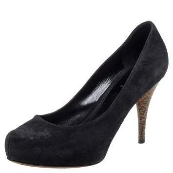 Pre Owned Fendi Black Suede Zucca Heel Platform Pumps Size 38