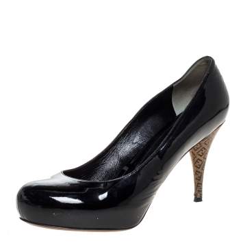 Pre Owned Fendi Black Patent Leather Platform Pumps Size 41