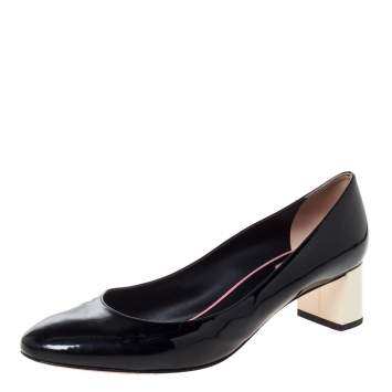 Pre Owned Fendi Black Patent Leather Block Heel Pumps Size 39.5