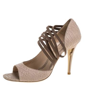 Pre Owned Fendi Beige Python Embossed Leather Open Toe Sandals Size 39