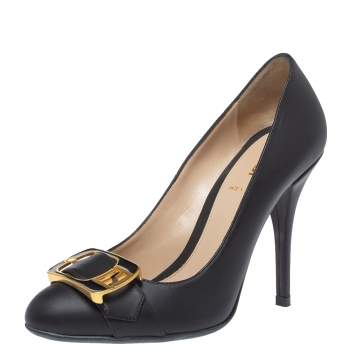 Pre Owned Fendi Black Leather Chameleon Buckle Pumps Size 36