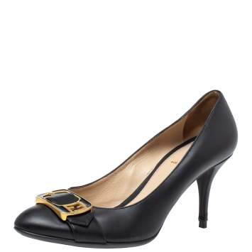 Pre Owned Fendi Black Leather Chameleon Buckle Pumps Size 40