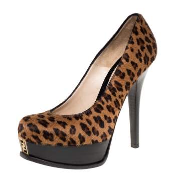 Pre Owned Fendi Brown Pony Hair Decollete Platform Pumps Size 40