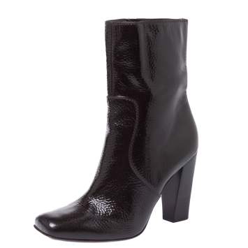 مملوكة مسبقًا Fendi Dark Brown Patent Leather Mid Length Boots Size 40.5