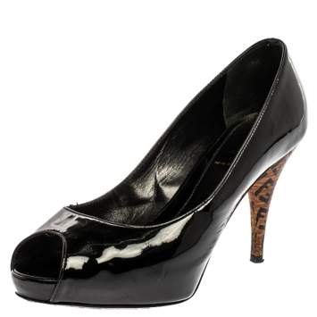 Pre Owned Fendi Patent Leather Peep Toe Platform Pumps Size 37.5