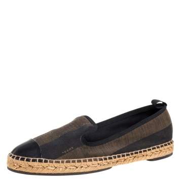 Pre Owned Fendi Black/Brown Pequin Stripe Canvas Junia Cap Toe Espadrilles Size 39