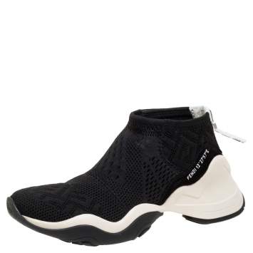 Pre Owned Fendi Black FF Logo Knit Fabric High Top Sneakers Size 38
