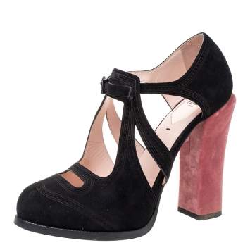 Pre Owned Fendi Black/Pink Suede And Velvet Cut Out Pumps Size 39