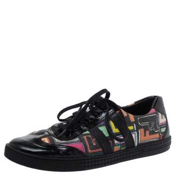 Pre Owned Fendi Multicolor Canvas and Patent Leather Zucca Low Top Sneakers Size 38.5