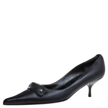 Pre Owned Fendi Black Leather Pointed Toe Pumps Size 39