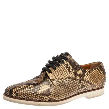 Pre Owned Fendi Brown/Beige Python Leather Lace Up Derby Sneakers Size 39 