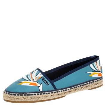 Pre Owned Fendi Multicolor Printed Nylon Espadrilles Flat Size 38.5
