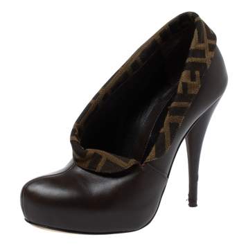 مملوكة مسبقًا Fendi Brown Leather and Zucca Canvas Booties Size 37