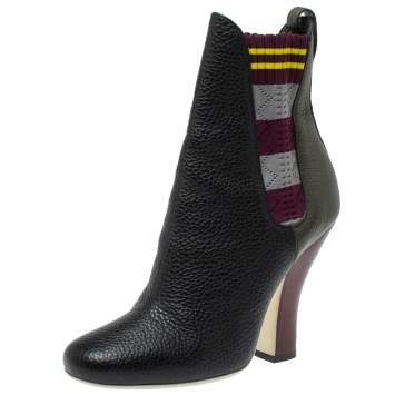 مملوكة مسبقًا Fendi  Multi Color Knit And Leather Marie Antoinette Boots Size 38