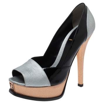 Pre Owned Fendi Multicolor Leather Fendista Peep Toe Platform Pumps Size 39.5