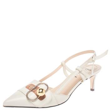 Pre Owned Fendi Beige Leather Buckle Strap Slingback Pointed Sandals Size 37