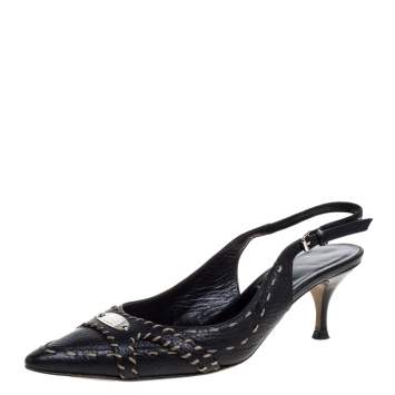 Pre Owned Fendi Black Leather Selleria Slingback Pointed Toe Sandals Size 37