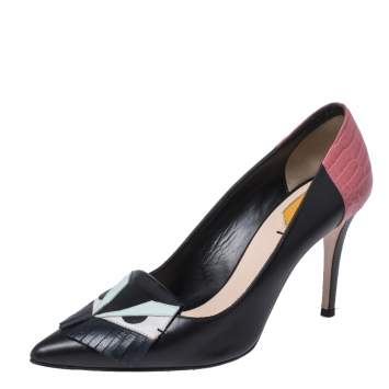 Pre Owned Fendi Multicolor Leather Monster Eyes Fringe Detail Pointed Toe Pumps Size 38