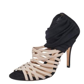 Pre Owned Fendi Black/Beige Fabric Strappy Sandals Size 40
