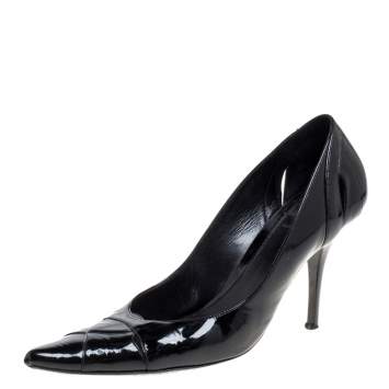 Pre Owned Fendi Black Patent Leather Pointed Toe Pumps Size 38