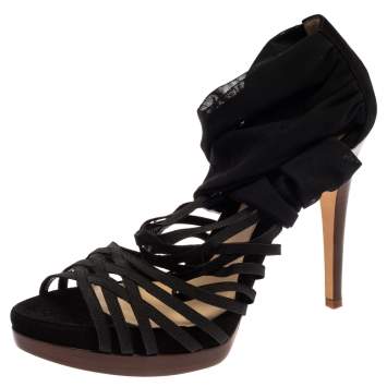 Pre Owned Fendi Black Fabric Strappy Sandals Size 40