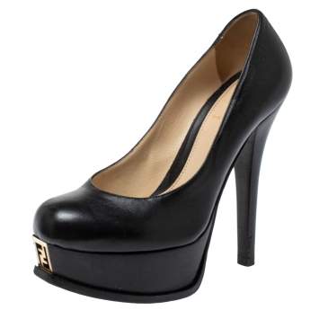 Pre Owned Fendi Black Leather Fendista Platform Pumps Size 36.5