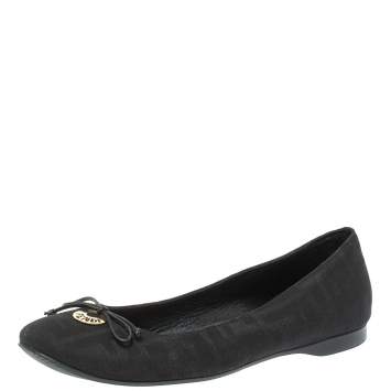 Pre Owned Fendi Black Zucca Canvas Bow Ballet Flats Size 39