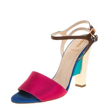 Pre Owned Fendi Multicolor Canvas Fantasia Ankle Strap Sandals Size 40