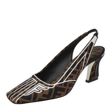 Pre Owned Fendi Multicolor Freedom FF Logo Slingback  Sandals Size 37