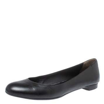 Pre Owned Fendi Black Leather Ballet Flats Size 39