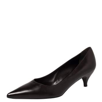 Pre Owned Fendi Dark Brown Leather Kitten Heel Pointed Toe Pumps Size 38