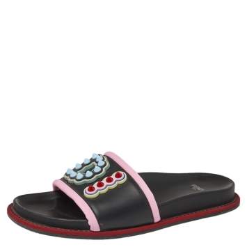 Pre Owned  Fendi Multicolor Rubber Logo Print Slide Sandals Size 40