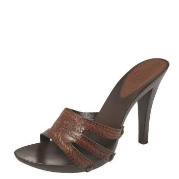 Pre Owned Fendi Brown Leather Slip On Mules Sandals Size 38.5 